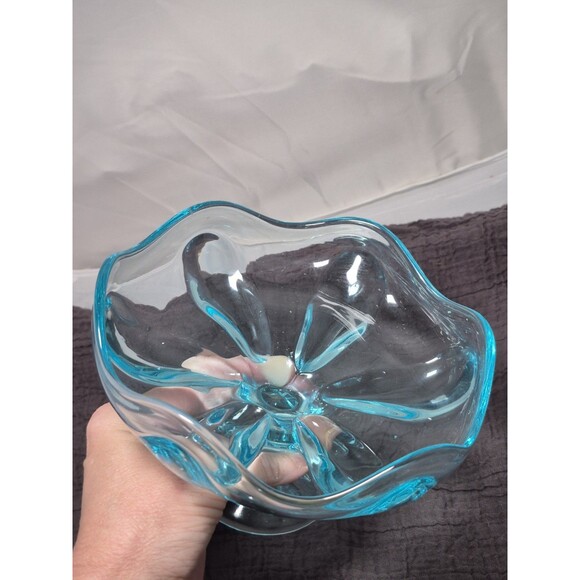 Viking Glass Rare Spring Blue Six Petal Compote Candy Dish - Picture 5 of 6